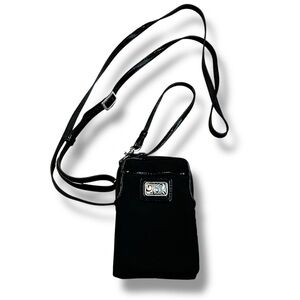 Vintage Brighton Mini Crossbody Bag Black Nylon Zip Lined Pockets Travel 6" x 4"